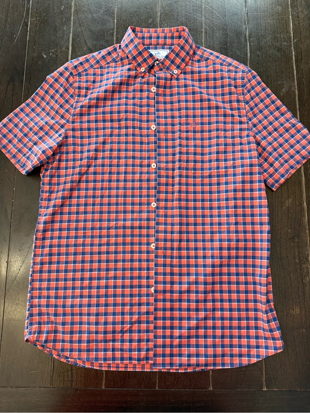 Southern Tide Intercoastal Pink and Blue Short-Sleeve Button-Down Stretch Mens S